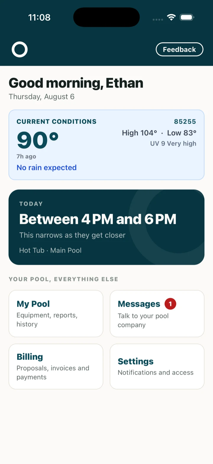 Your pool company, tonight: arriving around 6:28 PM, updating as they travel